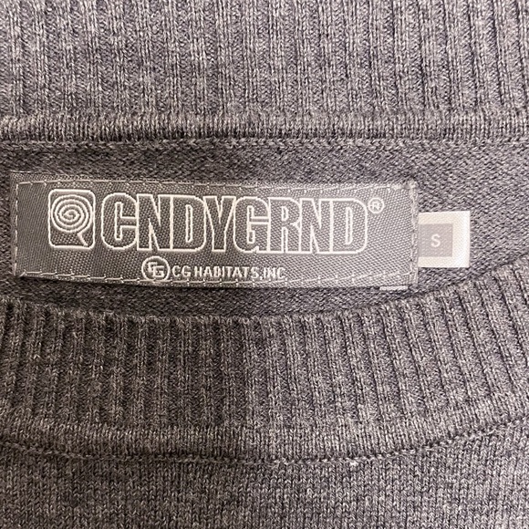 CNDYGRND Candy Grind Gray Knit Sweater Small Embroidered Logo Corduroy Patches - Picture 9 of 9